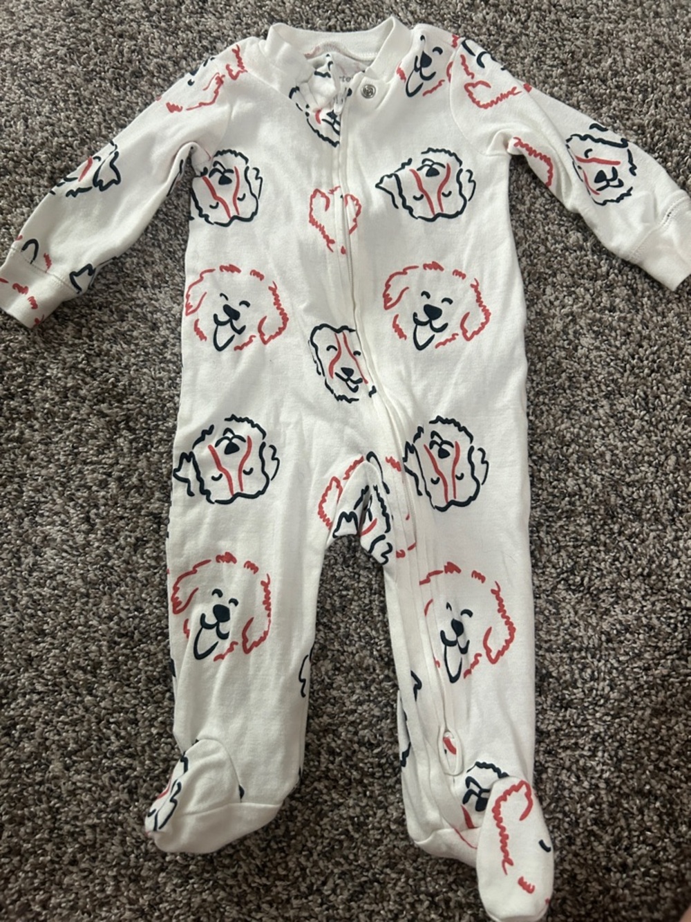 Carter's White Footed One-Piece with Puppy Face Print